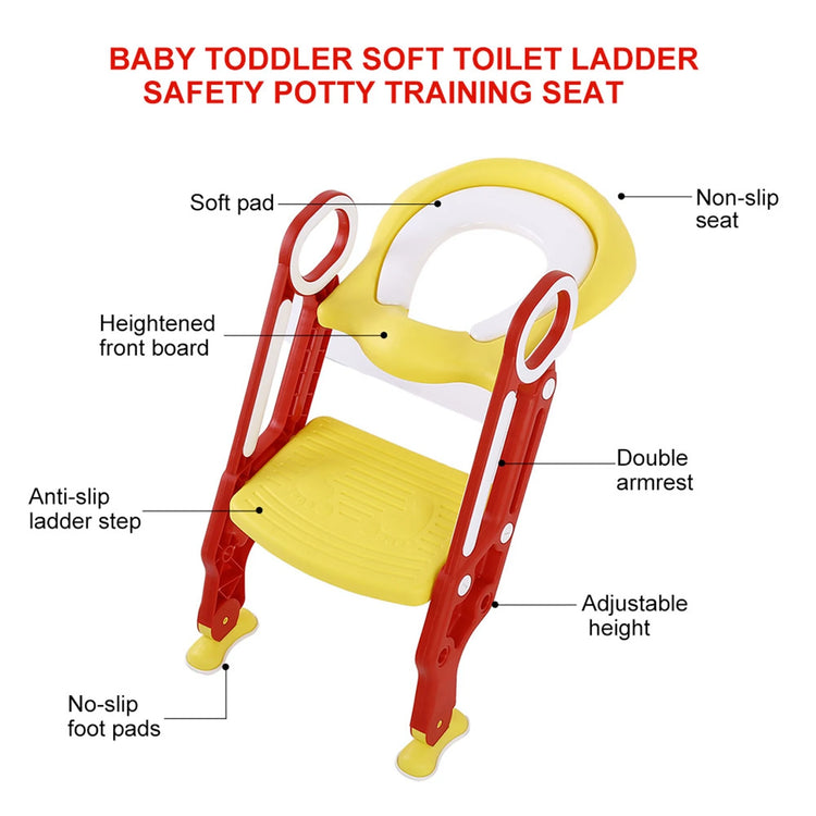 Baby Toddler Soft Toilet Chair Ladder Adjustable Safety Potty Training Seat (Red Yellow) Baby Toilet Ladder Toddlers Potty Seats