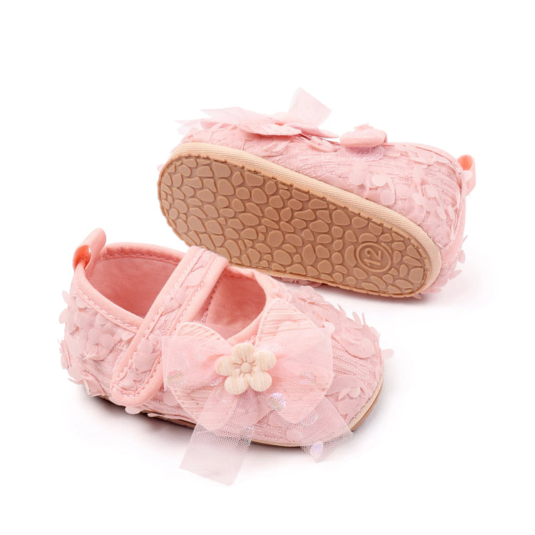 Baby Girl Crib Shoes Cute Bows Flowers Non-slip Soft Soles Mary Jane Shoes Casual Walking Shoes for Newborn Toddler