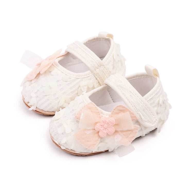 Baby Girl Crib Shoes Cute Bows Flowers Non-slip Soft Soles Mary Jane Shoes Casual Walking Shoes for Newborn Toddler