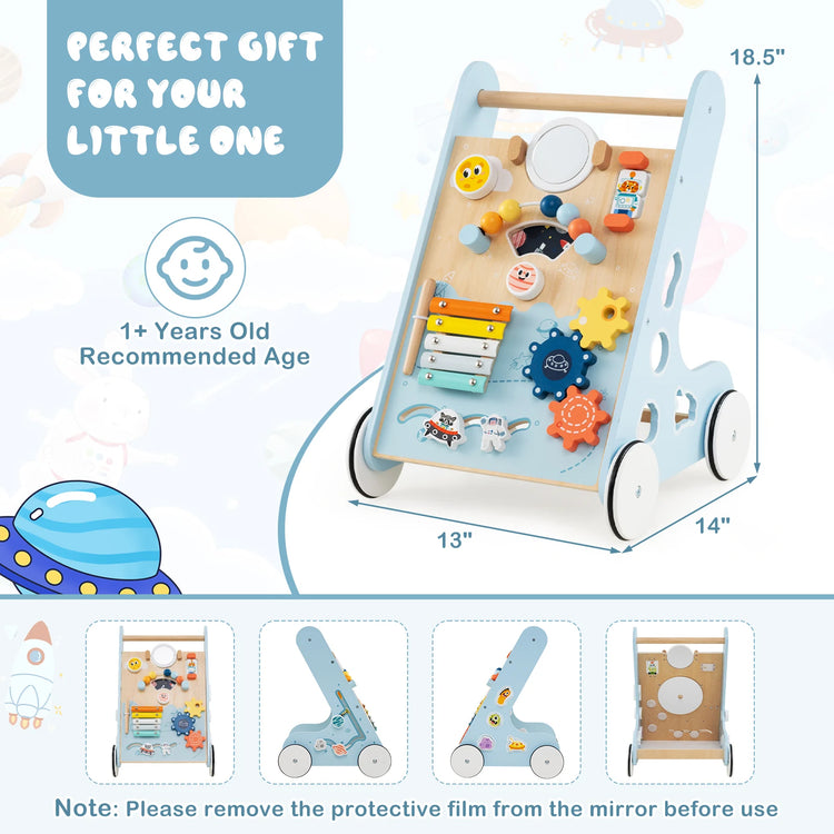 Wooden Baby Walker Push and Pull Learning Activity Center with Wheels Push Toy