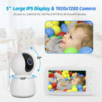 BM505 Baby Monitor Camera Audio 5" Screen 28Hrs Battery Video Camera Night Vision 2Way Talk 10 Lullabies Baby Nanny Security Cam