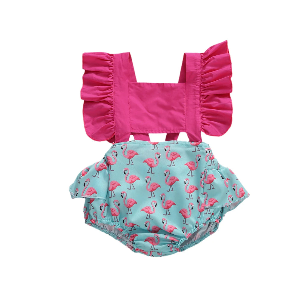 lioraitiin 0-24M Baby Girl Summer Clothing Short Flare Sleeve Pullover Romper Lemon Pineapple Flamingo Print Jumpsuit Clothes
