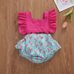 lioraitiin 0-24M Baby Girl Summer Clothing Short Flare Sleeve Pullover Romper Lemon Pineapple Flamingo Print Jumpsuit Clothes