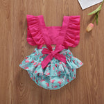 lioraitiin 0-24M Baby Girl Summer Clothing Short Flare Sleeve Pullover Romper Lemon Pineapple Flamingo Print Jumpsuit Clothes