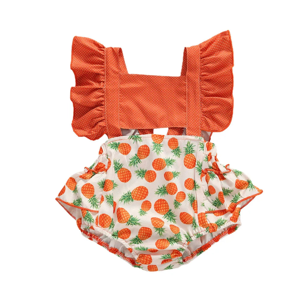 lioraitiin 0-24M Baby Girl Summer Clothing Short Flare Sleeve Pullover Romper Lemon Pineapple Flamingo Print Jumpsuit Clothes