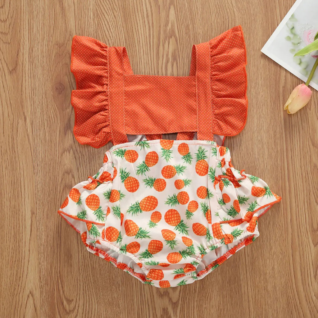 lioraitiin 0-24M Baby Girl Summer Clothing Short Flare Sleeve Pullover Romper Lemon Pineapple Flamingo Print Jumpsuit Clothes