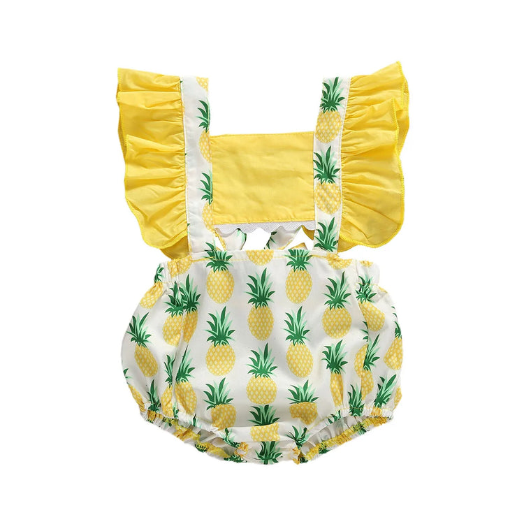 lioraitiin 0-24M Baby Girl Summer Clothing Short Flare Sleeve Pullover Romper Lemon Pineapple Flamingo Print Jumpsuit Clothes