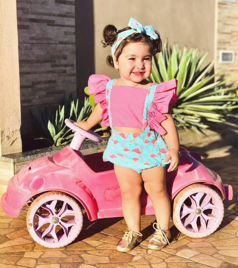 lioraitiin 0-24M Baby Girl Summer Clothing Short Flare Sleeve Pullover Romper Lemon Pineapple Flamingo Print Jumpsuit Clothes