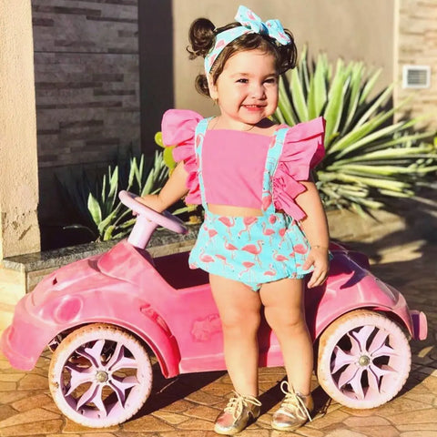 lioraitiin 0-24M Baby Girl Summer Clothing Short Flare Sleeve Pullover Romper Lemon Pineapple Flamingo Print Jumpsuit Clothes