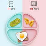 Baby Silicone Feeding Dishes Children Suction Plate Suction Sucker Bowl Wood Fork Spoon Set Toddler Training Tableware BPA Free