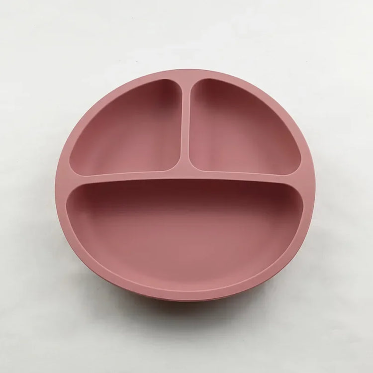 Baby Silicone Feeding Dishes Children Suction Plate Suction Sucker Bowl Wood Fork Spoon Set Toddler Training Tableware BPA Free