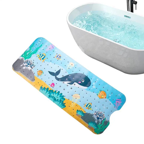 Baby Bath Mat Non Slip Cartoon Toddler Anti-Slip Shower Mats 40 X 16 Inch Machine Washable Toddler Baby Bathtub Mat With Suction