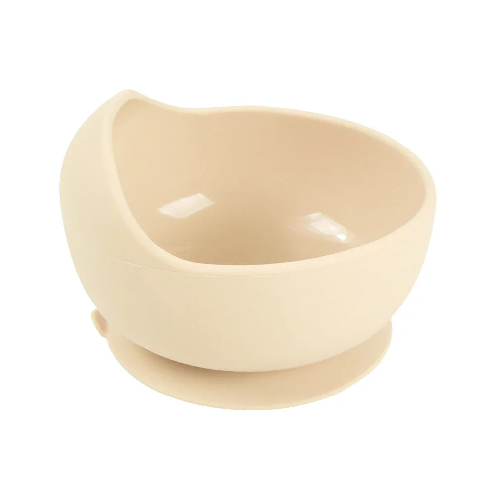 Baby Silicone Feeding Dishes Children Suction Plate Suction Sucker Bowl Wood Fork Spoon Set Toddler Training Tableware BPA Free