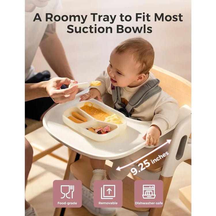 DinerPal Wooden High Chair for Babies, Toddlers & Adults Up to 308 Lbs, Convertible Baby Highchair with Food-Grade Tray