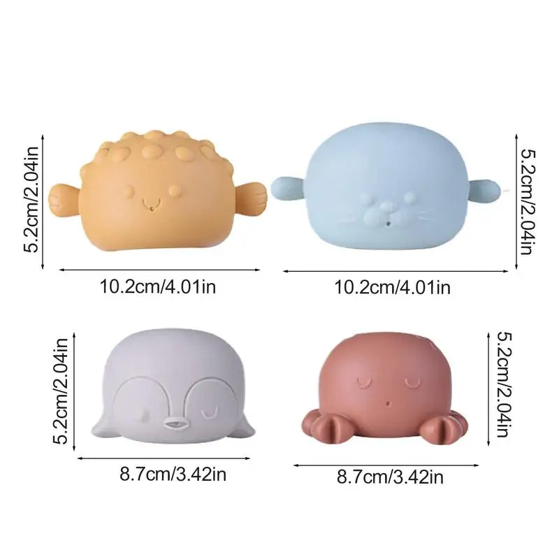Toddler Animal Bath Toys 4X Floating Squeaky Tub Toys For Babies Stackable Soft Rubber Sea Animal Water Spraying Bathtub Toys