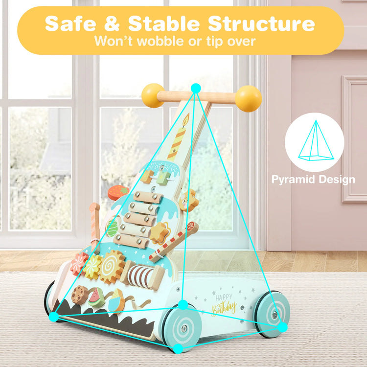 Wooden Baby Walker Ice Cream Cart Toy with Sweet Accessories & Smooth Wheels