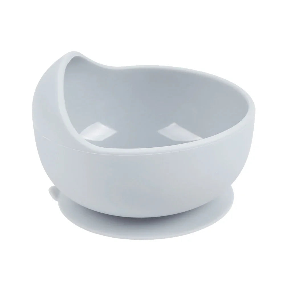 Baby Silicone Feeding Dishes Children Suction Plate Suction Sucker Bowl Wood Fork Spoon Set Toddler Training Tableware BPA Free