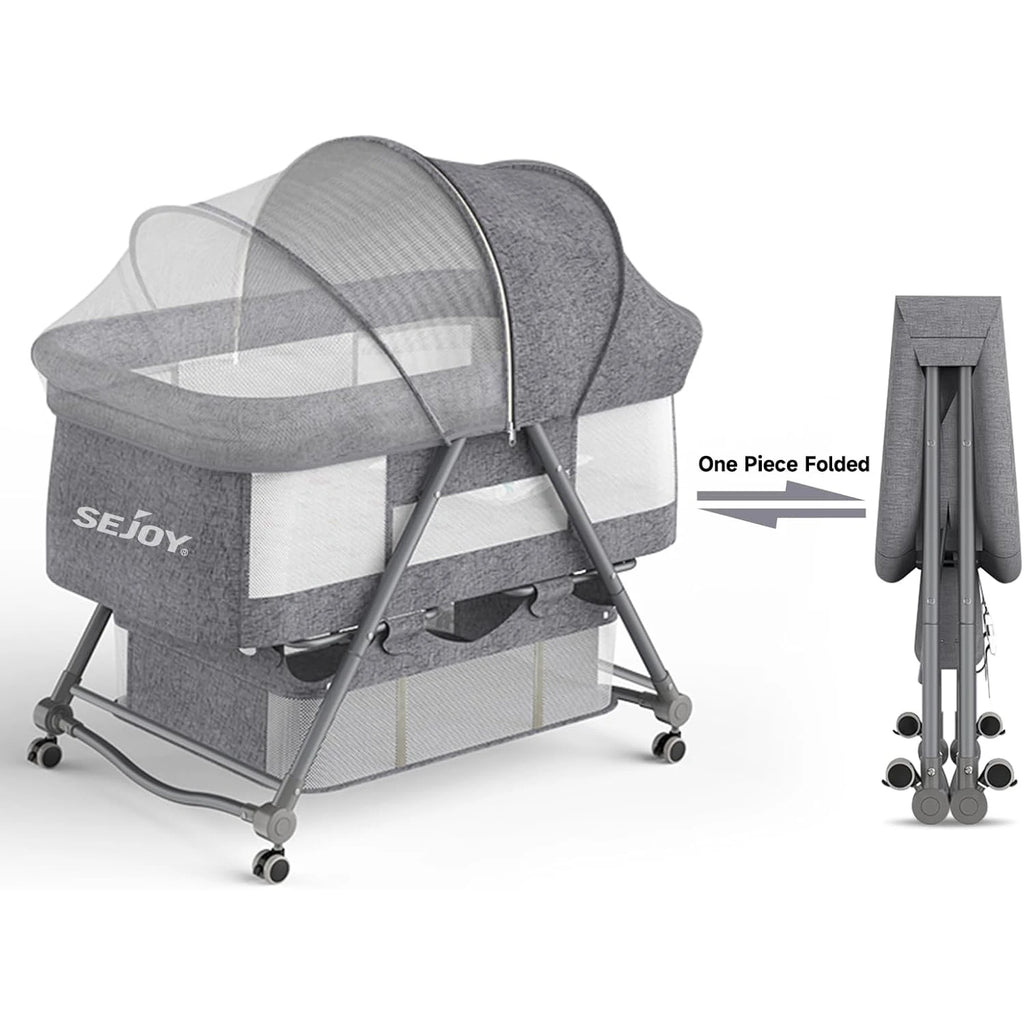 Sejoy Bedside Crib Sleeper for Baby with Large Storage Basket & Mesh Baby Bed Crib for Newborn Portable Baby Side Bassinet