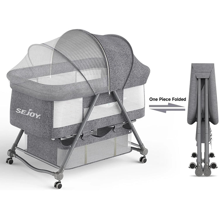 Sejoy Bedside Crib Sleeper for Baby with Large Storage Basket & Mesh Baby Bed Crib for Newborn Portable Baby Side Bassinet