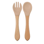 Baby Silicone Feeding Dishes Children Suction Plate Suction Sucker Bowl Wood Fork Spoon Set Toddler Training Tableware BPA Free