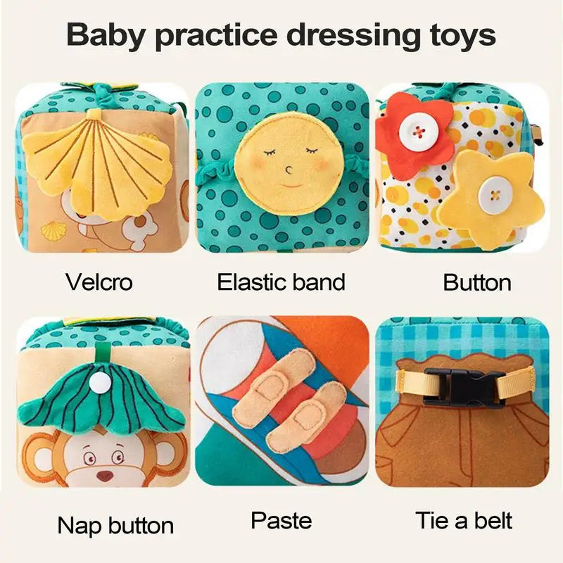 Baby Practice Dressing Toy Early Learning Activity Cube Buttons Dressing Nap Button  Life Skill Education Toys For Children Gift