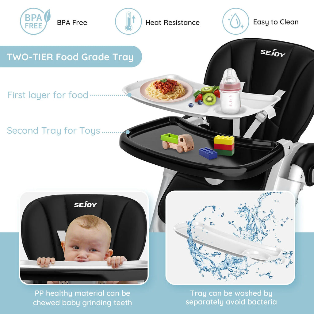 SEJOY Baby High Chair Infants Folding Convertible Removable Tray Adjustable Seat