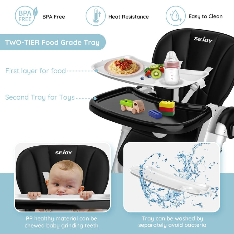 SEJOY Baby High Chair Infants Folding Convertible Removable Tray Adjustable Seat