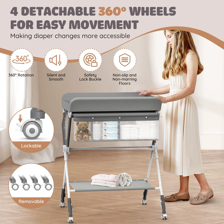 Sejoy Baby Changing Table Folding Diaper Changing Station 360° Lockable Wheels Foldable Height with Storage Bag