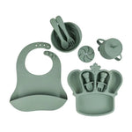 9Pcs Silicone Baby Feeding Set Suction Bowl Divided Plate Bibs Fruit Feeder Spoons Forks Sippy Cup Utensil Sets BPA-Free Tablewa