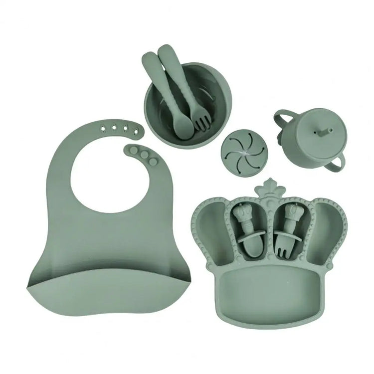 9Pcs Silicone Baby Feeding Set Suction Bowl Divided Plate Bibs Fruit Feeder Spoons Forks Sippy Cup Utensil Sets BPA-Free Tablewa