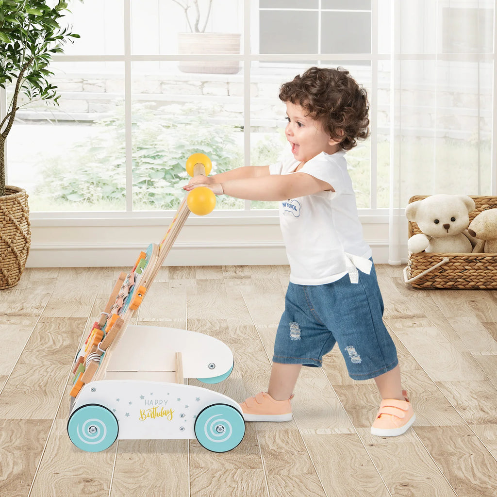 Wooden Baby Walker Ice Cream Cart Toy with Sweet Accessories & Smooth Wheels