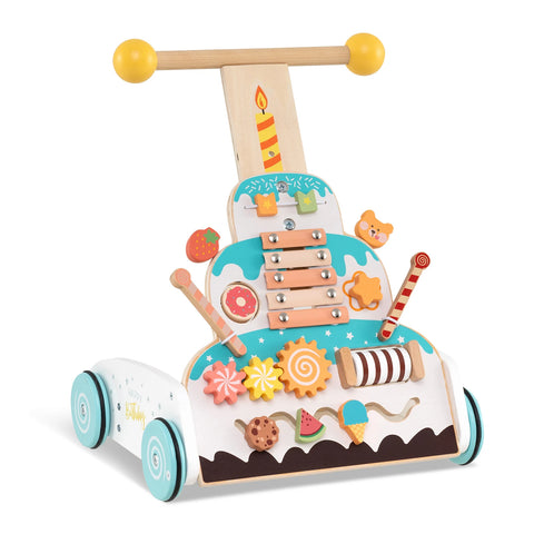 Wooden Baby Walker Ice Cream Cart Toy with Sweet Accessories & Smooth Wheels