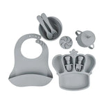 9Pcs Silicone Baby Feeding Set Suction Bowl Divided Plate Bibs Fruit Feeder Spoons Forks Sippy Cup Utensil Sets BPA-Free Tablewa