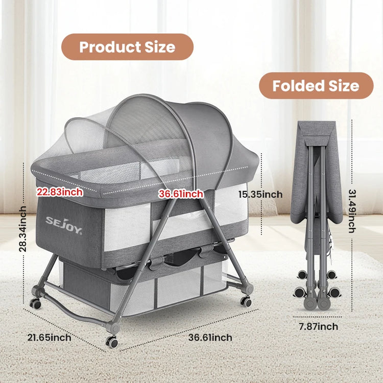 Sejoy Bedside Crib Sleeper for Baby with Large Storage Basket & Mesh Baby Bed Crib for Newborn Portable Baby Side Bassinet