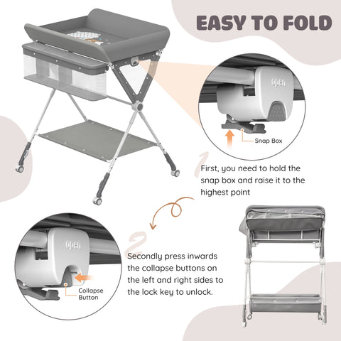 Sejoy Baby Changing Table Folding Diaper Changing Station 360° Lockable Wheels Foldable Height with Storage Bag