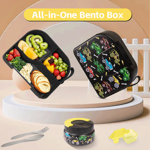 Toddler Bento Lunch Box, Kids Leakproof Lunch Food Containers, Insulated Hot Food Jar with Lunch Bag for School, Trvael