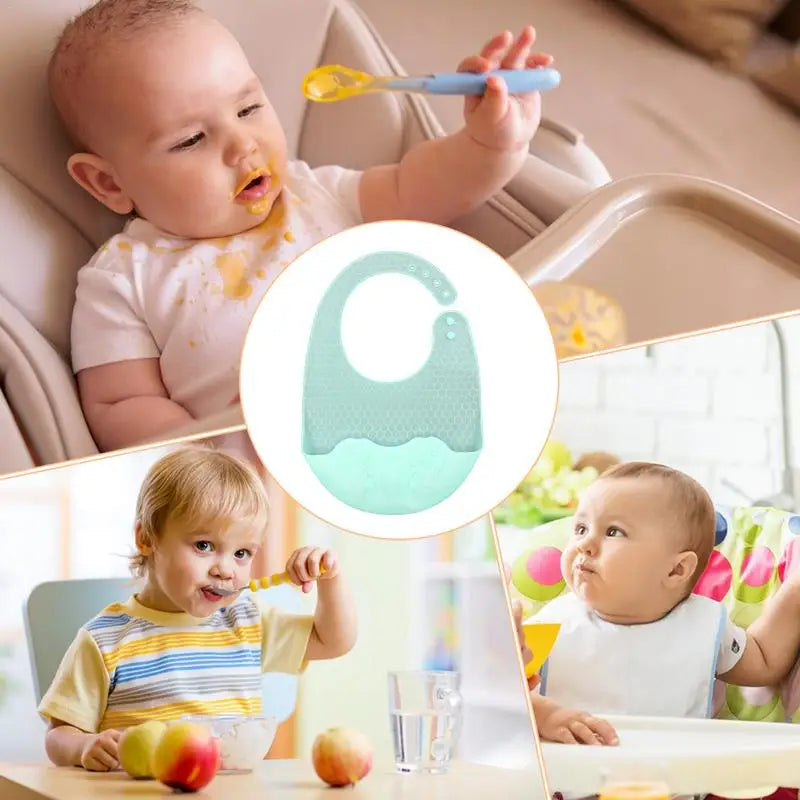 Children's Bibs Unisex Soft Silicone Feeding Bibs Adjustable Baby Food Feeding Bibs Eating Bibs With Food Catcher In Dinosaur