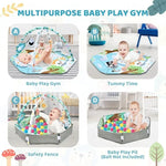 Great Discounts.Baby Gym Play Mat, 8-in-1 Tummy Time Mat & Ball Pit with 6 Toys, Washable Baby Activity Play Mat for Visual, Hea