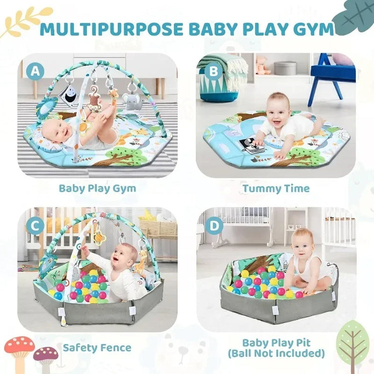 Great Discounts.Baby Gym Play Mat, 8-in-1 Tummy Time Mat & Ball Pit with 6 Toys, Washable Baby Activity Play Mat for Visual, Hea