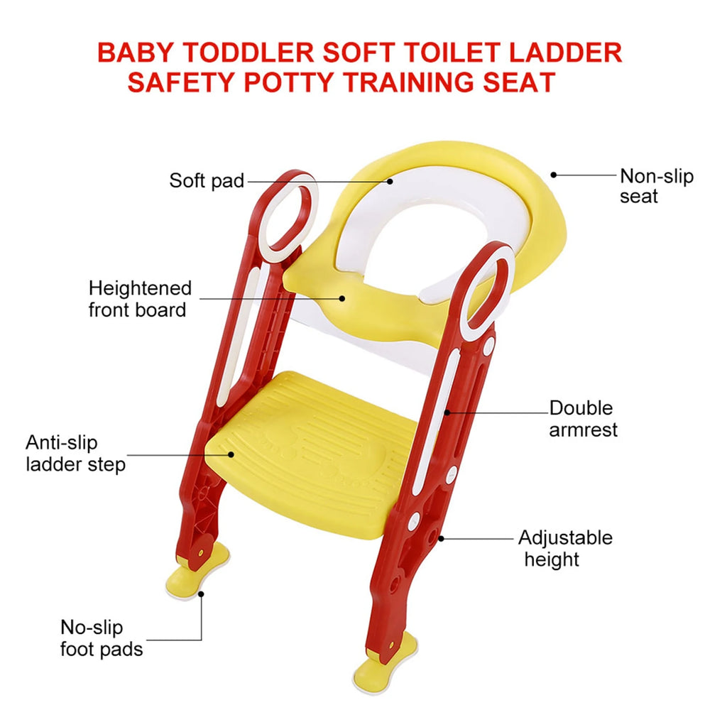 Baby Toddler Soft Toilet Chair Ladder Adjustable Safety Potty Training Seat (Red Yellow) Baby Toilet Ladder Toddlers Potty Seats