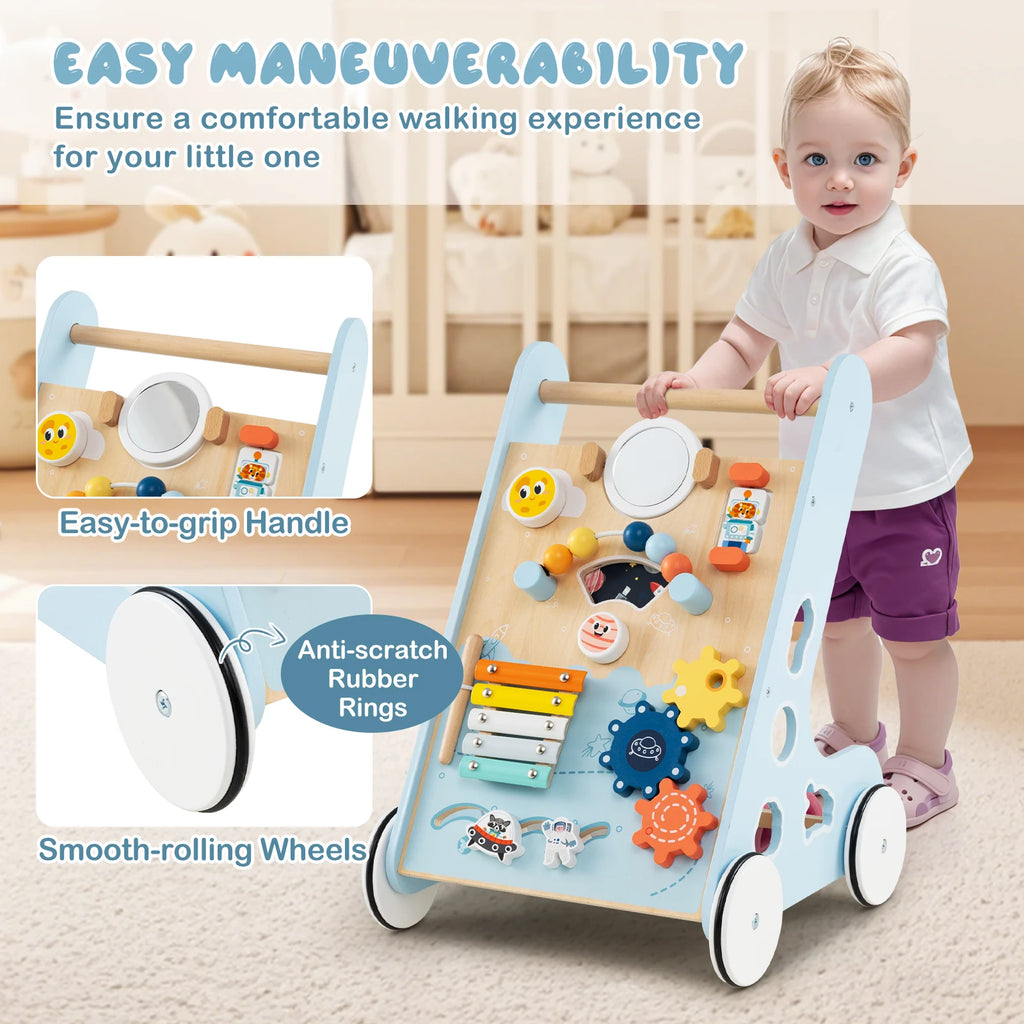 Wooden Baby Walker Push and Pull Learning Activity Center with Wheels Push Toy