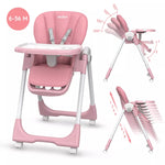 Sejoy Baby High Chair Foldable Highchair Adjustable Backrest Double Removable Tray Detachable PU Leather Cushion High Chair for