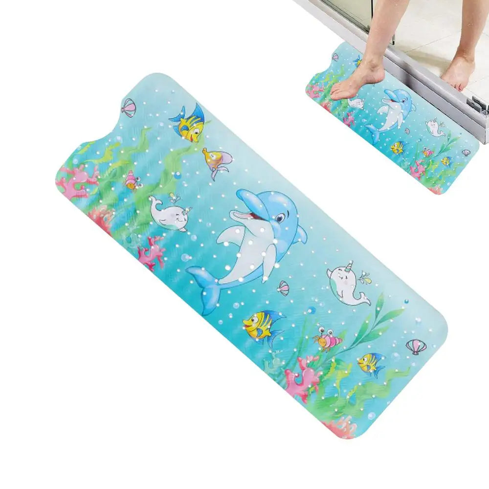 Baby Bath Mat Non Slip Cartoon Toddler Anti-Slip Shower Mats 40 X 16 Inch Machine Washable Toddler Baby Bathtub Mat With Suction