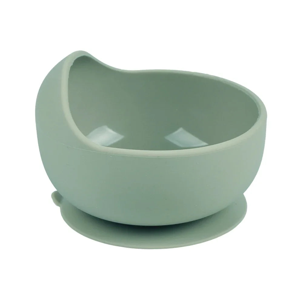 Baby Silicone Feeding Dishes Children Suction Plate Suction Sucker Bowl Wood Fork Spoon Set Toddler Training Tableware BPA Free