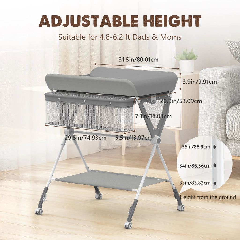 Sejoy Baby Changing Table Folding Diaper Changing Station 360° Lockable Wheels Foldable Height with Storage Bag