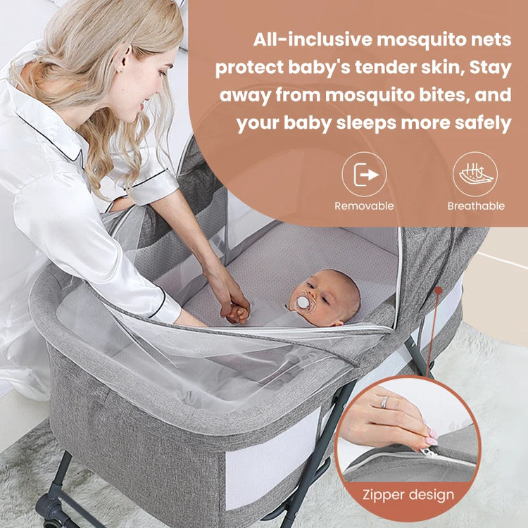 Sejoy Bedside Crib Sleeper for Baby with Large Storage Basket & Mesh Baby Bed Crib for Newborn Portable Baby Side Bassinet