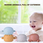 Toddler Animal Bath Toys 4X Floating Squeaky Tub Toys For Babies Stackable Soft Rubber Sea Animal Water Spraying Bathtub Toys