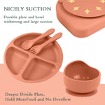 6 PCS Silicone Baby Feeding Set, Baby Led Weaning Supplies, 3 Divided-Suction Plate, Spoon, Fork, Bowl, Water Cup, Bib