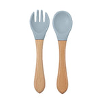 Baby Silicone Feeding Dishes Children Suction Plate Suction Sucker Bowl Wood Fork Spoon Set Toddler Training Tableware BPA Free