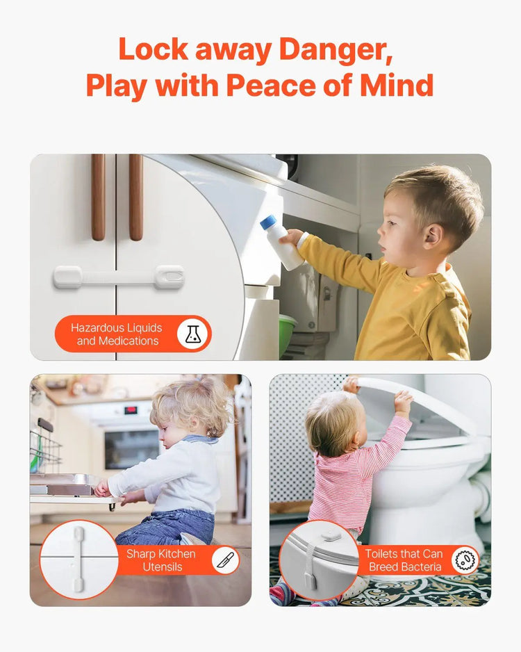Child Safety Strap Locks 8 Pcs 3M Adhesive Cabinet Drawer Door Cupboard Latches